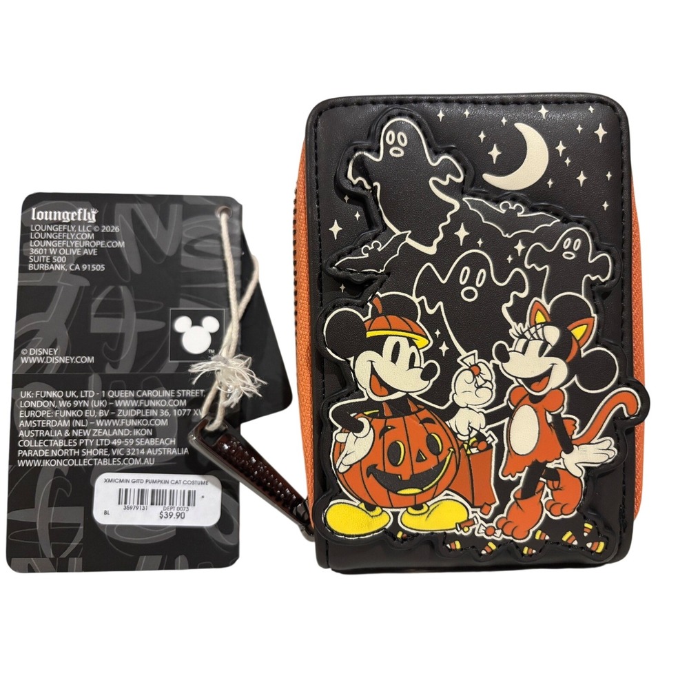Loungefly Card Holder Disney Halloween Mickey Minnie Glow In Dark Black NEW
